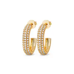 Brinco Folheado a Ouro 18k Meia Argola com Zircônias Grande