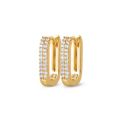 Brinco Folheado a Ouro 18k Argola Click com Zircônias Quadrada
