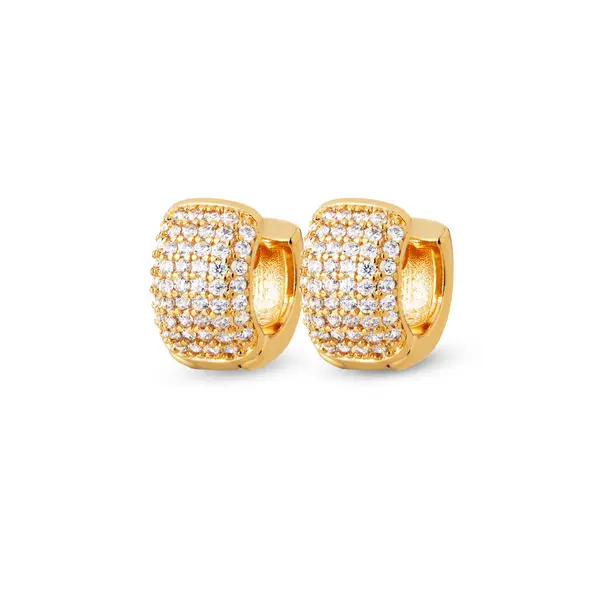 Brinco Folheado a Ouro 18k Argola com Zircônias Larga PP