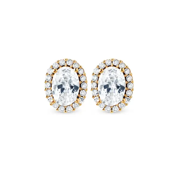 Brinco Folheado a Ouro 18k Oval Clássico com Zircônias