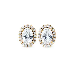 Brinco Folheado a Ouro 18k Oval Clássico com Zircônias