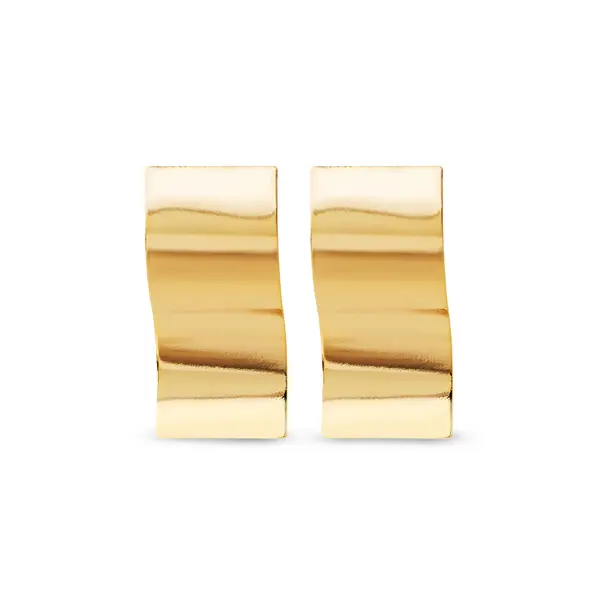 Brinco Folheado a Ouro 18k Placa Liso Ondulado Grande