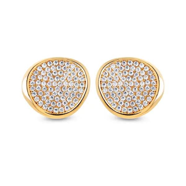 Brinco Folheado a Ouro 18k Redondo Cravejado Grande