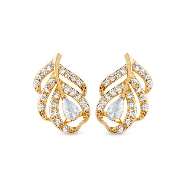 Brinco Folheado a Ouro 18k Folha Cravejada