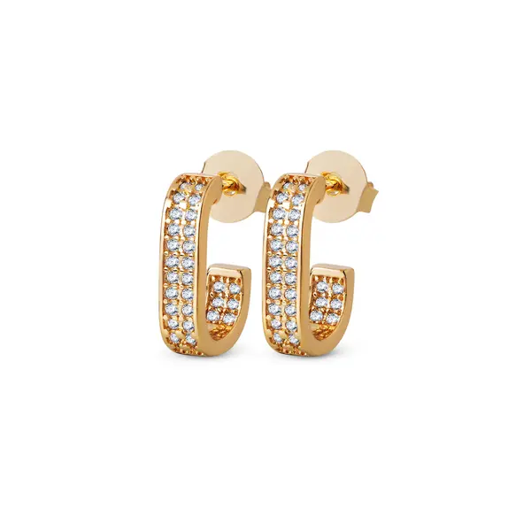 Brinco Folheado a Ouro 18k Meia Argola Cravejada