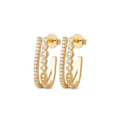 Brinco Folheado a Ouro 18k Meia Argola Dois Aros Cravejados