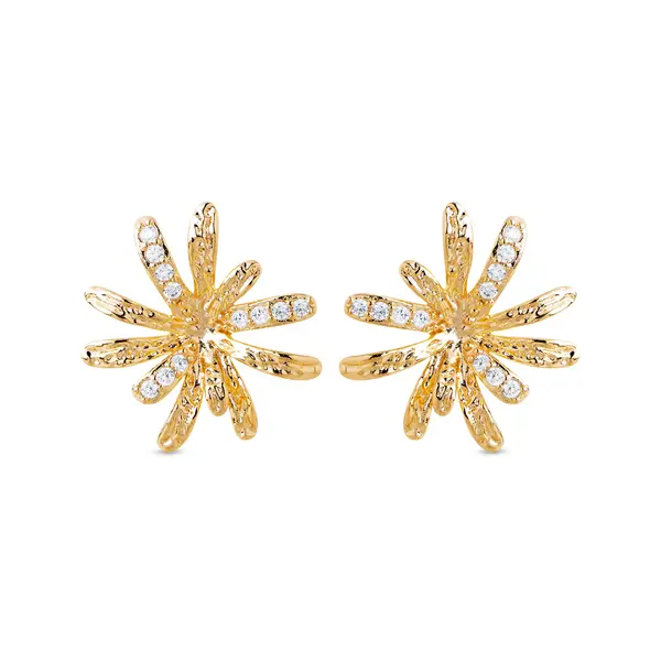 Brinco Folheado a Ouro 18k Flor com Zircônias