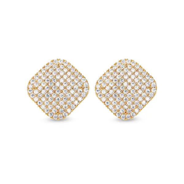 Brinco Folheado a Ouro 18k Quadrado Cravejado Grande