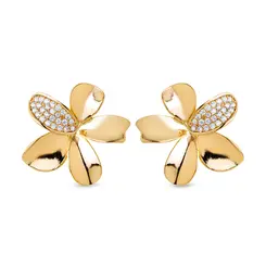 Brinco Folheado a Ouro 18k Flor com Zircônia Grande