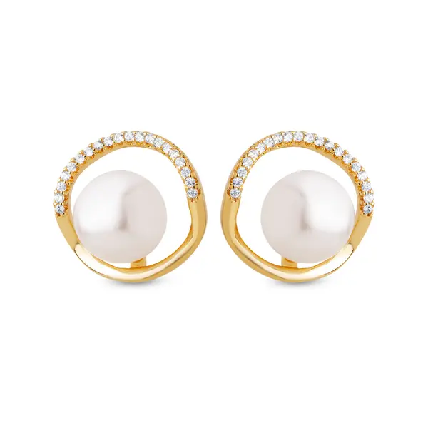 Brinco Folheado a Ouro 18k Redondo com Pérola e Zircônias