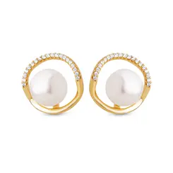 Brinco Folheado a Ouro 18k Redondo com Pérola e Zircônias