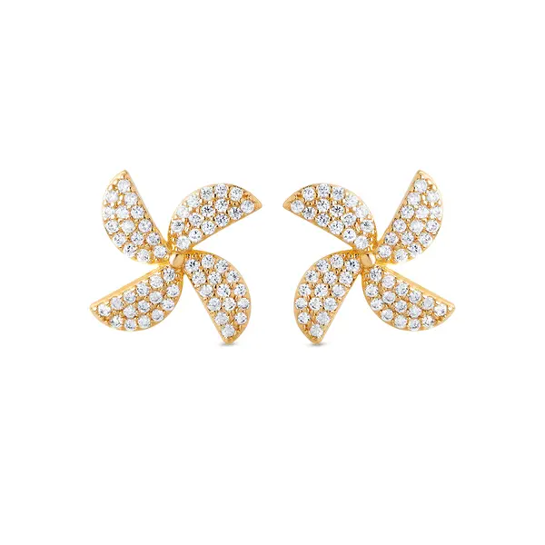 Brinco Folheado a Ouro 18k Catavento Cravejado