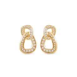 Brinco Folheado a Ouro 18k Dois Círculos Cravejados