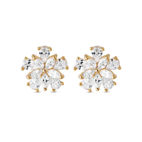 Brinco Folheado a Ouro 18k Flor em Zircônias