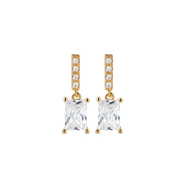 Brinco Folheado a Ouro 18k Pendente Retangular com Zircônias