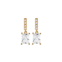 Brinco Folheado a Ouro 18k Pendente Retangular com Zircônias