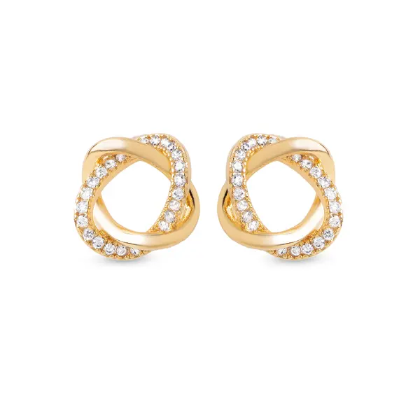 Brinco Folheado a Ouro 18k Redondo Trançado com Zircônias