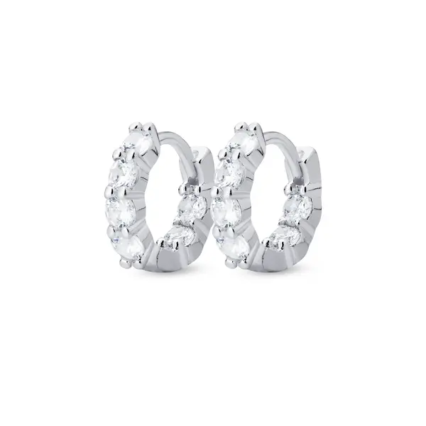 Brinco Prata Leve Argola Click com Zircônias Redondas
