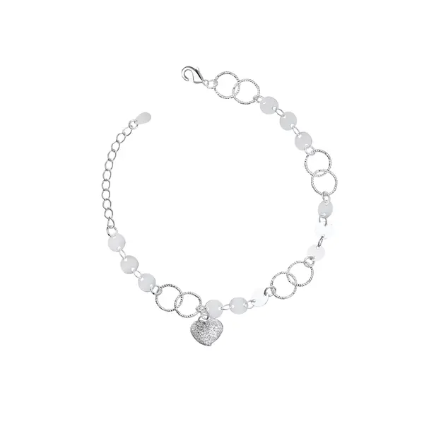 Pulseira Prata Leve Plaquinhas e Coração