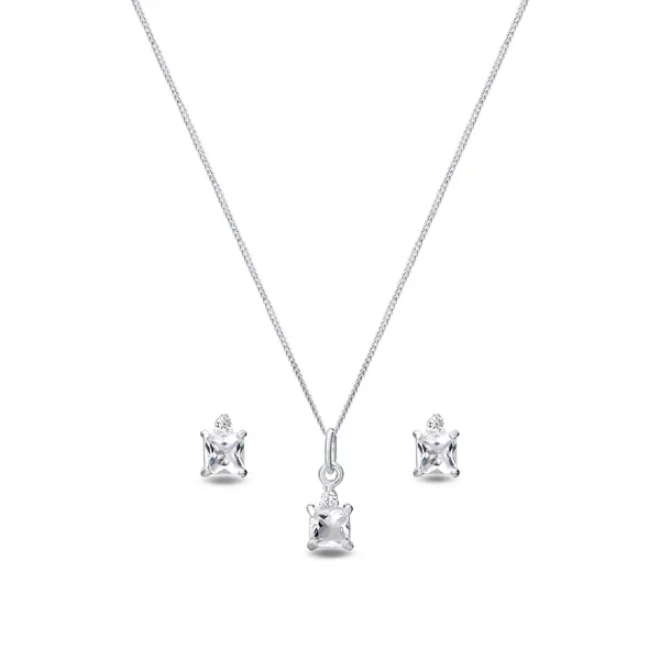 Conjunto Prata Quadrado com Zircônias Brancas