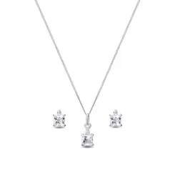 Conjunto Prata Quadrado com Zircônias Brancas