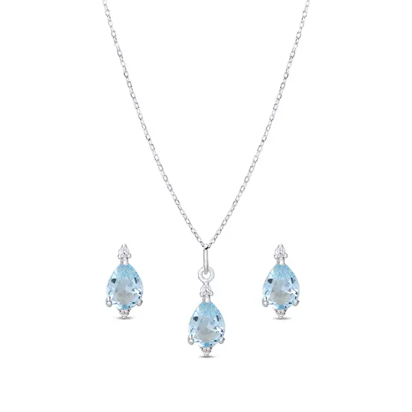 Conjunto Prata Gota com Zircônia Azul Claro