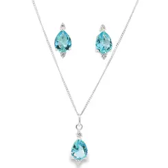 Conjunto Prata Gota com Zircônia Azul Claro