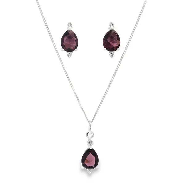 Conjunto Prata Gota com Zircônia Roxa