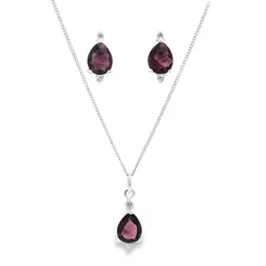 Conjunto Prata Gota com Zircônia Roxa