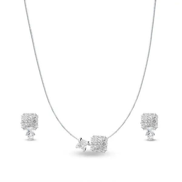Conjunto Prata Leve Quadrados em Zircônias