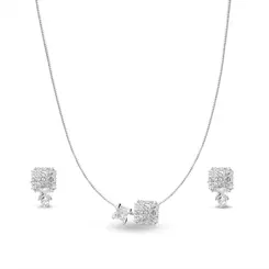 Conjunto Prata Leve Quadrados em Zircônias