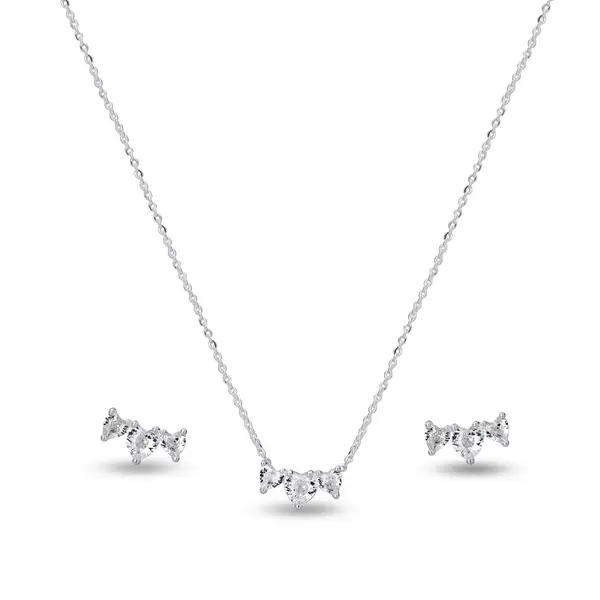 Conjunto Prata Leve Três Corações