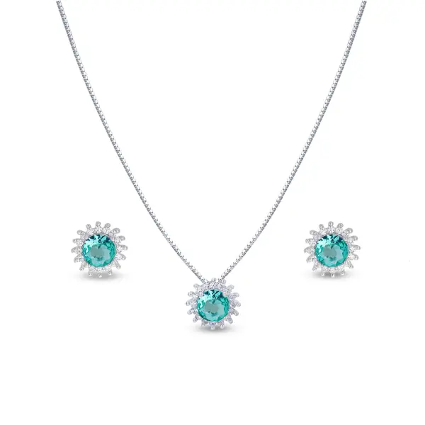 Conjunto Prata Redondo Cravejado Zircônia
