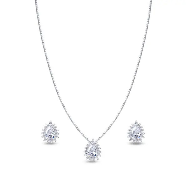 Conjunto Prata Gota Cravejado Zircônia