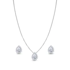 Conjunto Prata Gota Cravejado Zircônia
