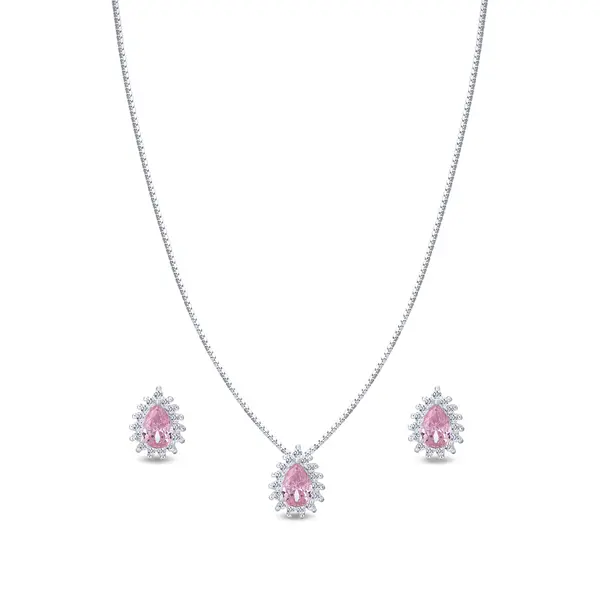 Conjunto Prata Gota Cravejado Zircônia