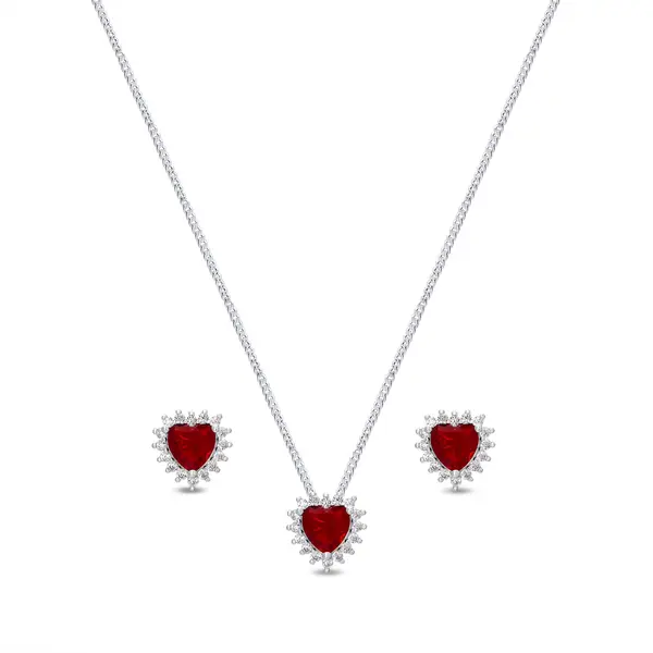 Conjunto Prata Coração Cravejado Zircônia