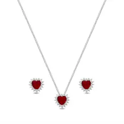 Conjunto Prata Coração Cravejado Zircônia