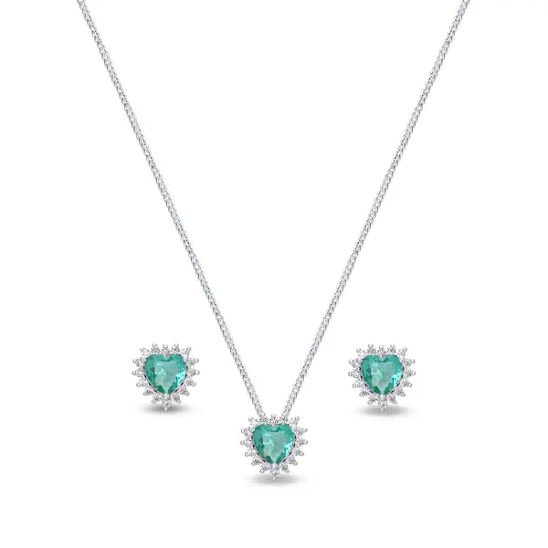 Conjunto Prata Coração Cravejado Zircônia