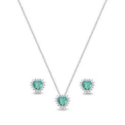 Conjunto Prata Coração Cravejado Zircônia