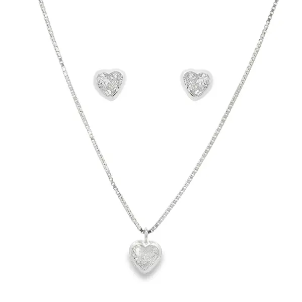 Conjunto Prata Coração com Zircônia