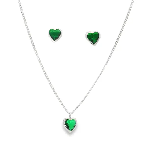 Conjunto Prata Coração com Zircônia