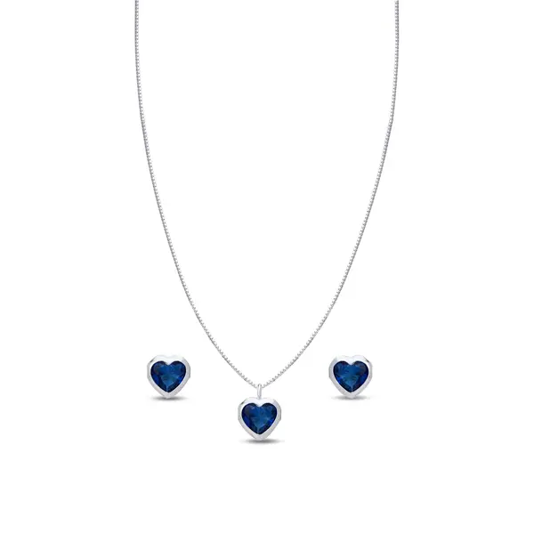 Conjunto Prata Coração com Zircônia