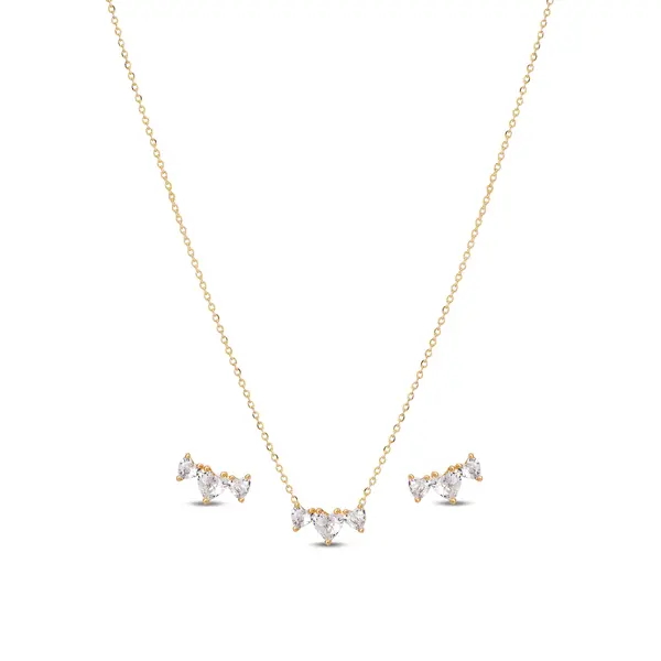 Conjunto Folheado a Ouro 18k Três Corações