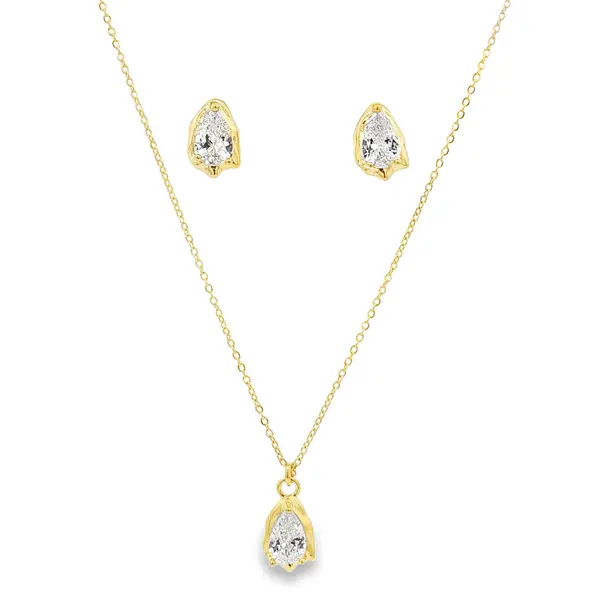 Conjunto Folheado a Ouro 18k Gota com Zircônia