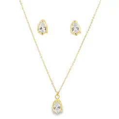 Conjunto Folheado a Ouro 18k Gota com Zircônia