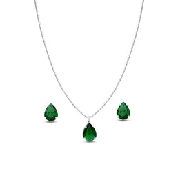 Conjunto Prata leve Gota Caixa Alta Zircônia