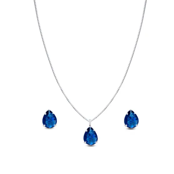 Conjunto Prata leve Gota Caixa Alta Zircônia