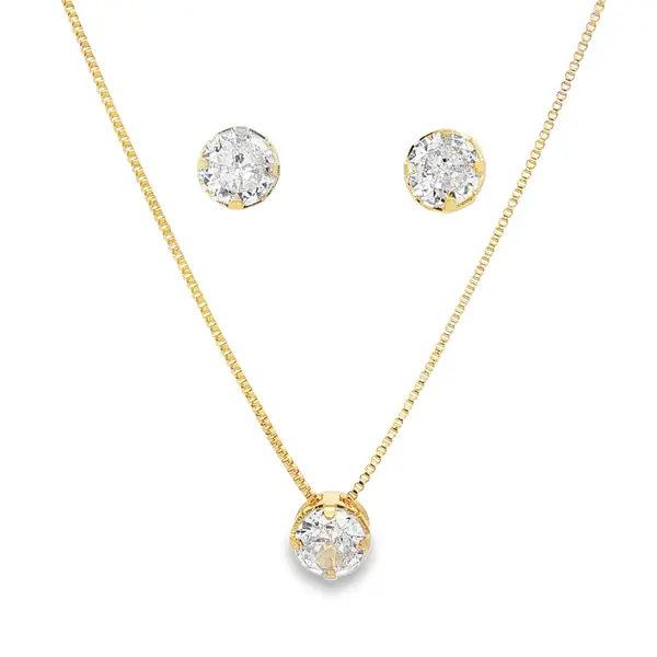 Conjunto Folheado a Ouro 18k Redondo Caixa Alta com Garras