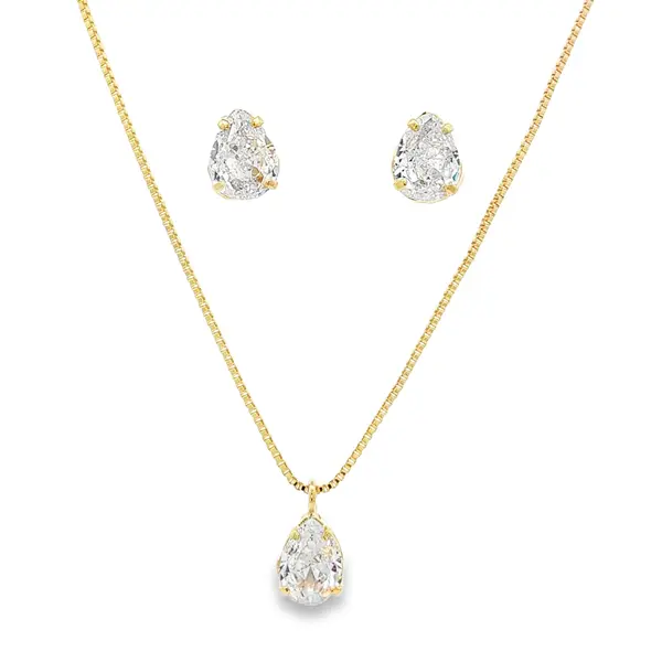 Conjunto Folheado a Ouro 18k Gota Caixa Alta com Garras